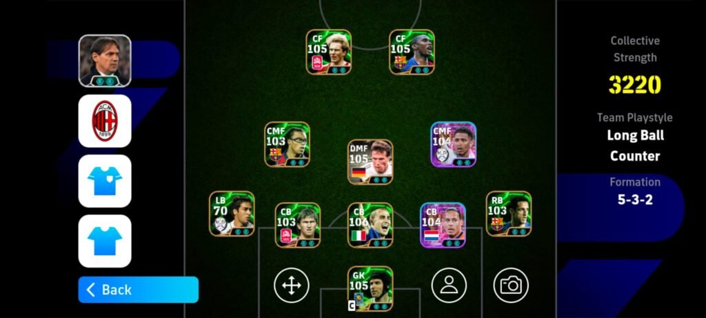 5-3-2 (Defensive Long Ball Counter) formation efootball